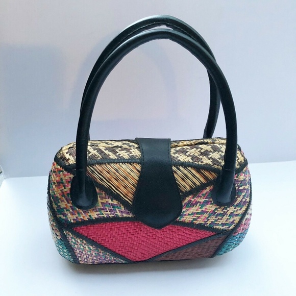 Vintage Woven Wicker Hardside Purse Boho Handbag - Picture 8 of 8